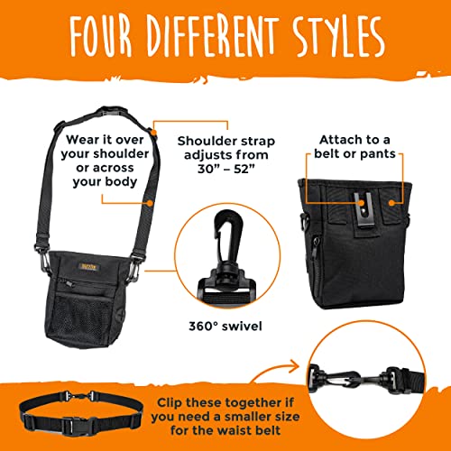  Mighty Paw Dog Treat Pouch 2.0 | Pet Training Hands-Free Snack Bag W/Strap. Holds 2 Cups Kibble, Poop Bags, Phone & Keys. Magnetic Clasp & Waist Belt Clip. Includes 1 Roll Of Poop Bags (Orange/Black)