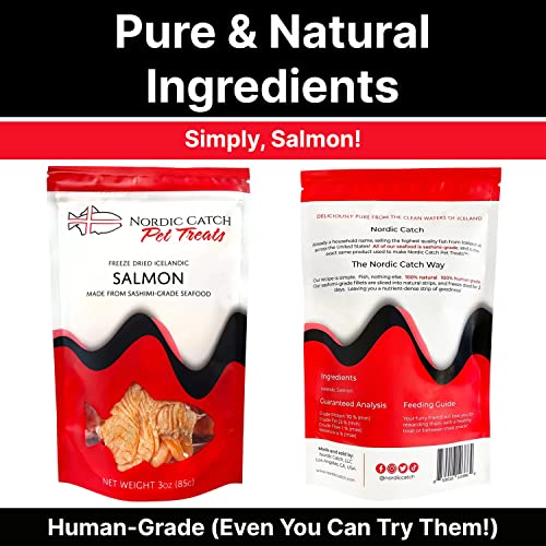  Nordic Catch Freeze Dried Fish Pet Treats From Iceland - Pure, All Natural Seafood Snacks For Dogs, Cats And Other Pets - Human Safe Ingredients, Made From Sashimi Grade Seafood - Salmon