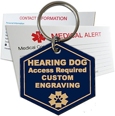 My Identity Doctor Hearing Service Dog Tag Custom Engraved Hexagon Plastic - Light Blue - Large