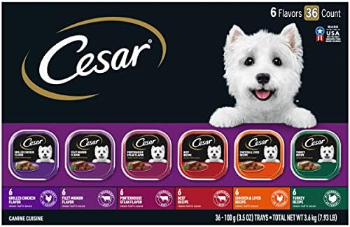  CESAR Adult Soft Wet Dog Food Steak Lovers Variety Pack With Real Meat, (36) 3.5 Oz. Trays