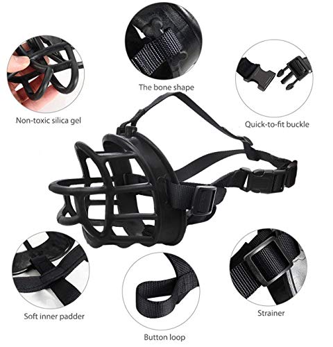  Dog Muzzle, Soft Basket Muzzle For Medium Large Dogs, Best To Prevent Biting, Chewing And Barking (XL-(Snout 11-13"), Black)
