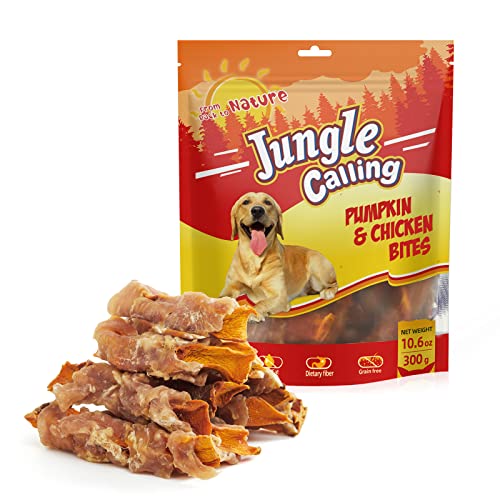  Jungle Calling Natural Chicken Wrapped Pumpkin Dog Treats, Rawhide Free Healthy Chews For Puppy, Gluten And Grain Free Dog Snacks, 11oz