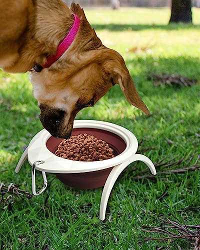  Collapsible Dog Bowl With Stand, Portable Foldable Food Dishes With Carabiner Clip, Pet Bowl With A Support, Travel Dog Cat Water Bowl (Pink)