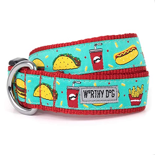  The Worthy Dog Fast Food Fest Adjustable Collar Multicolor Taco Burger Fries Pattern Perfect Outdoor Puppy Walking Running Accessory - Small