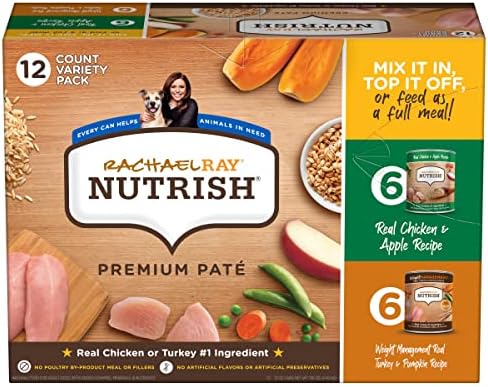  Rachael Ray Nutrish Wet Dog Food, Beef, Chicken, And Gentle Digestion Variety Pack, 13 Ounce Can (Pack Of 12)