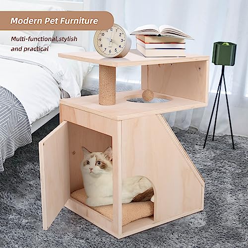  Cat Beds For Indoor Cats - Large Cat Cave For Pet,Cat House With Dangling Ball,Cat Scratching Pad And Post,Furniture Style,Hidden Kitty Cabinet,Cat Enclosure For Cats