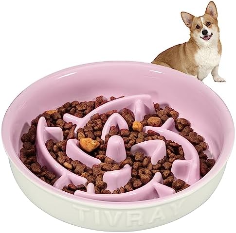  Tivray Slow Feeder Dog Bowls Small Breed, 1.5 Cups Ceramic Dog Slow Feeder Bowl, Puppy Slow Feeder Bowl For Fast Eaters Puzzle Dog Food Bowls Slow Feeder, Slow Eating Dog Bowl For Small & Medium Dogs