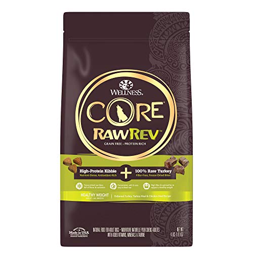 Wellness CORE RawRev Grain-Free Dry Dog Food, Natural Ingredients, Made In USA With Real Freeze-Dried Meat (Adult, Healthy Weight, 4 Lbs)