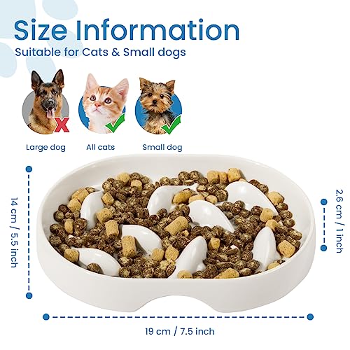  Gonalulu Slow Feed Dish For Cats And Small Dogs, Fish Pool Design Pet Slow Feeder With Higher Edges, Fun Interactive Cat Puzzle Feeder Healthy Eating Diet Made Of Safe And Quality Material(White+Oval)