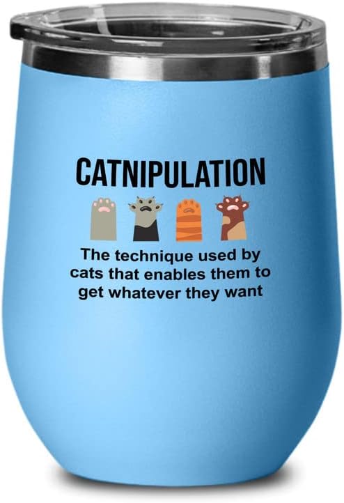  Flairy Land Cat Lady Black Wine Tumbler 12oz - Catnipulation Defiition -Cat Funny Gifts Cat Mom Cat Grandma Pet Paw Kitten Whiskers Cat Lovers Feline Cat Person Cat Rescuer