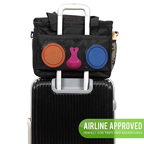  Kundu Cat & Dog Travel Bag - Includes 2 Food Carriers, 2 Bowls & Place Mat - Airline Approved - Black,6 Piece Set,KDU-011