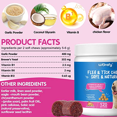  Flea And Tick Prevention For Dogs Chewables Tablets - Natural Flea And Tick Supplement For Dogs - Flea And Tick Chews For Dogs - Oral Flea Pills For Dogs - All Breeds And Ages (120 PCS)