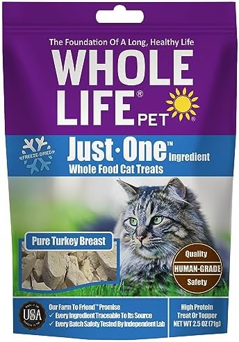  Whole Life Pet Just One Turkey - Cat Treat Or Topper - Human Grade, Freeze Dried, One Ingredient - Protein Rich, Grain Free, Made In The USA