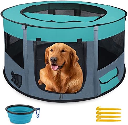  Foldable Playpen For Dogs, 44"*44"*23" Waterproof Portable Dog Cat Crate Pet Exercise Kennel Tent, Puppy Kitten Cage With Shade Cover, Indoor House Outdoor Travel Use For Dog, Cat, Rabbit, Green Large