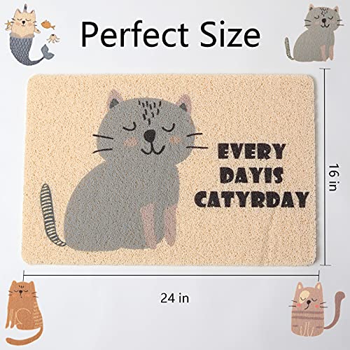  PetEiZi Cat Litter Mat Trap, Pet Food Catching Placemat, Super Cute Easy To Clean 24"×16" Large Durable For Cats And Dogs - Everyday Is Catyrday