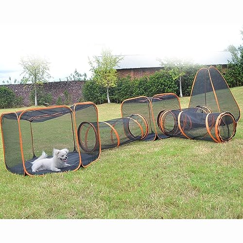  Outdoor Large Cat Tunnel, 6-in-1 Outdoor Cat Enclosures Tunnels, Indoor/Outdoor Pop Up Pet Playpen, For Cats, Rabbits Ferrets, Small Animals