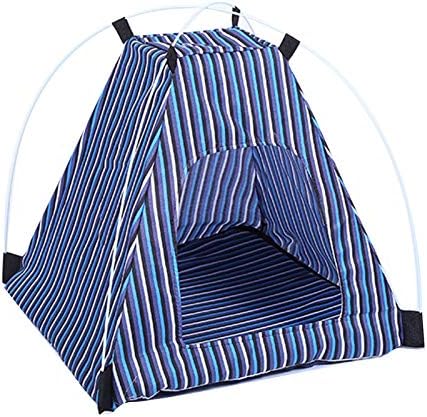  SONGBIRDTH Removable Washable Dog Cat Kennel Foldable Striped Pattern Cattery Pet Tent Nest,Breathable Cotton Blend,Removable Easy To Clean Yellow