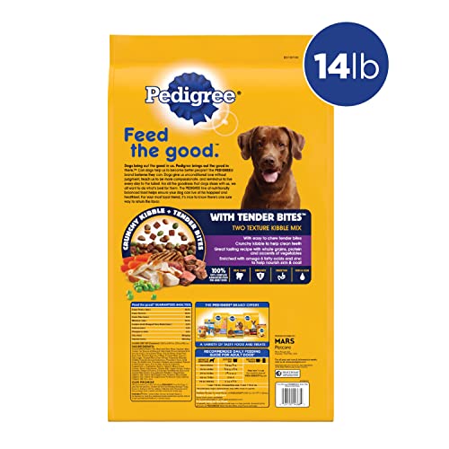  Pedigree With Tender Bites Complete Nutrition Adult Dry Dog Food Chicken & Steak Flavor Dog Kibble, 14 Lb. Bag