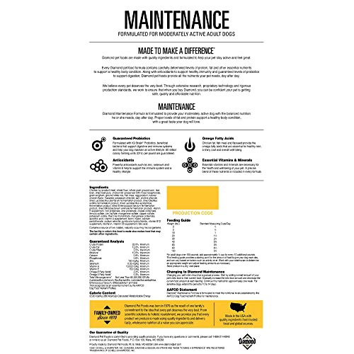  Diamond PREMIUM RECIPE Maintenance Complete And Balanced Dry Dog Food For A Moderately Active Dog, 40lb