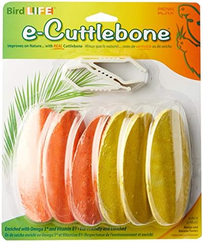  Penn-Plax Bird-Life Flavored E Cuttlebone 6 Pack – Mango & Banana – Enriched With Omega 3 And Vitamin B1 – Great For All Birds