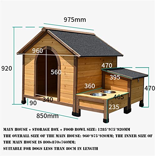  HJDSUDU Wooden Outdoor Dog House, Chinese Fir Indoor Outdoor Pet Kennel With Food Bowl And Water Bowl Easy To Assemble, Large Dog Kennel