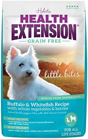  Health Extension Little Bites Dry Dog Food, Natural Food With Vitamins & Minerals, Suitable For All Puppies, Grain Free Buffalo & Whitefish Recipe With Whole Vegetable & Berries (10 Pound / 4.5 Kg)