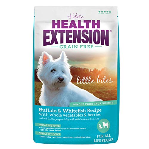  Health Extension Little Bites Dry Dog Food, Natural Food With Vitamins & Minerals, Suitable For All Puppies, Grain Free Buffalo & Whitefish Recipe With Whole Vegetable & Berries (10 Pound / 4.5 Kg)