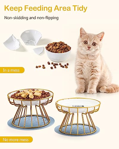  Dorakitten 2Pcs Cat Bowl, Ceramic Raised Cat Food Bowl, Elevated Pet Bowl,Anti Vomiting Cat Feeding Bowl, Non Slip Cat Dish, Protect Pet's Spine Make Cats Feel Comfortable, Dishwasher Safe1