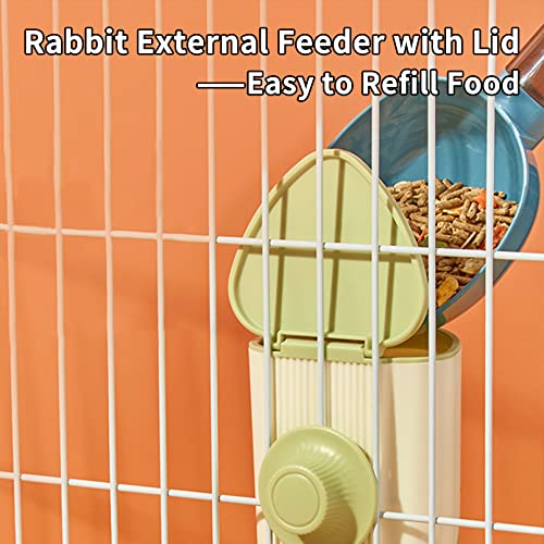  BNOSDM 2 In 1 Rabbit Food Dispenser And Bunny Feeder Bowl Set Rabbit Feeders For Cages Guinea Pig Feeding Dish Pellets For Ferret Chinchilla Hedgehog Small Animals (Green)