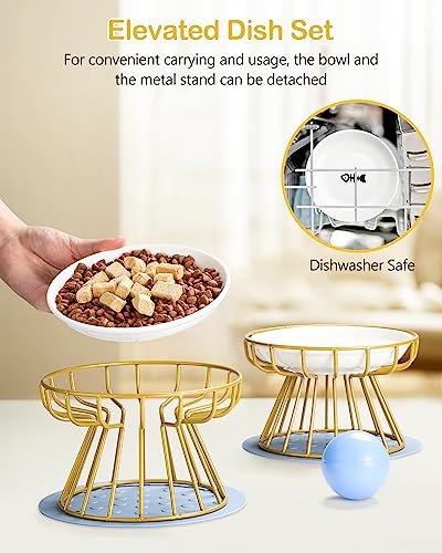  Dorakitten 2Pcs Cat Bowl, Ceramic Raised Cat Food Bowl, Elevated Pet Bowl,Anti Vomiting Cat Feeding Bowl, Non Slip Cat Dish, Protect Pet's Spine Make Cats Feel Comfortable, Dishwasher Safe1