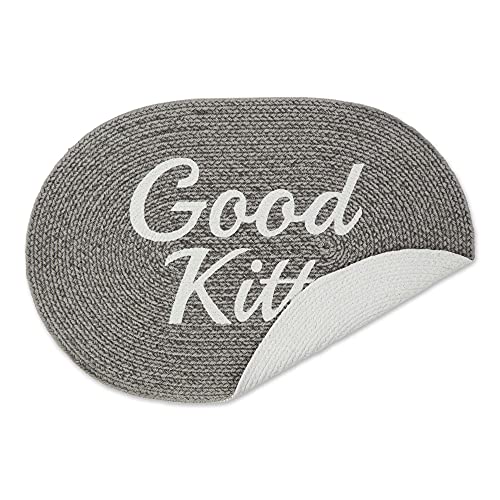  Bone Dry DII Braided Pet Mat Collection 100% Cotton, Oval Shape, Gray Good Kitty