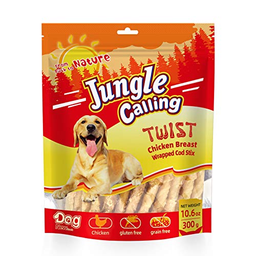  Jungle Calling Rawhide Free Healthy Treats For Dogs, Chicken Wrapped Cod Sticks Dog Treats, Soft Chewy Treats For Training Rewards, 11 Oz (Chicken)