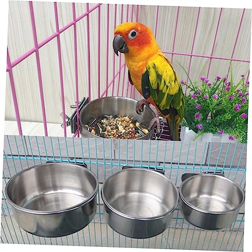  GARVALON 3pcs Stainless Steel Drinking Glasses Pet Water Bowl Macaw Cage Parrot Drinking Bowls Bird Feeding Dish Bird Water Dispenser Bird Water Holder Chinchilla Food Bowl Parrot Supplies