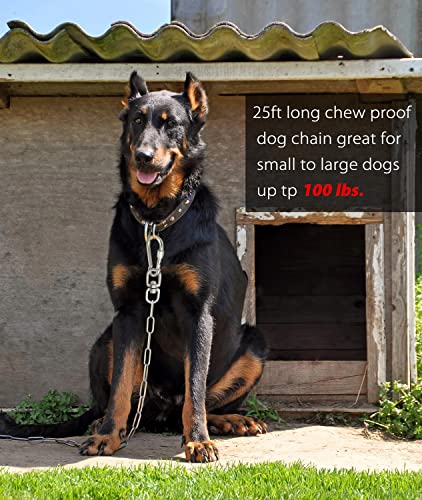  25 Ft Dog Chains For Outside - Heavy Dog Tie Out Chain Leash Great For Small To Large Dogs Up To 125Lbs - Chew Proof Long Dog Leash Chain Dog Chain For Yard Camping Or Travel