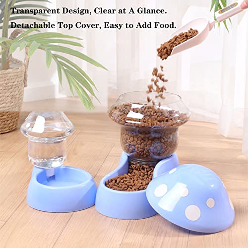  Mushroom Cat Feeder And Water Bowl Mushroom Shape Cat Feeder Mushroom Cat Food Feeder Pet Feeder And Water Food Dispenser Automatic For Small Large Pets Puppy Kitten Rabbit Bunny (Blue)