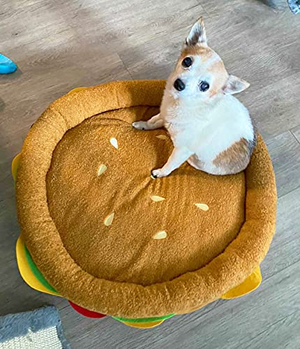  TONBO Soft Plush Small Cute And Cozy Food Dog Cat Bed, Washer And Dryer Friendly (Burger)