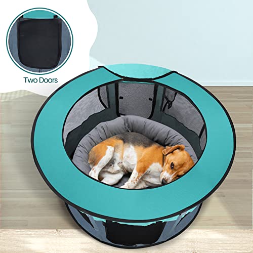  Foldable Playpen For Dogs, 44"*44"*23" Waterproof Portable Dog Cat Crate Pet Exercise Kennel Tent, Puppy Kitten Cage With Shade Cover, Indoor House Outdoor Travel Use For Dog, Cat, Rabbit, Green Large