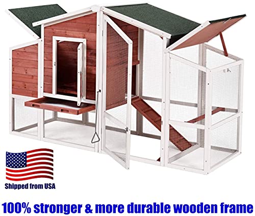 Tenouvos Higher Quality & Stronger Outdoor Chicken Coop, Large Solid Wooden Rabbit Hutch, Poultry Pet Cages, Small Animal House With Tray & Ramp & Heavy Duty Safety Net For Small Animal