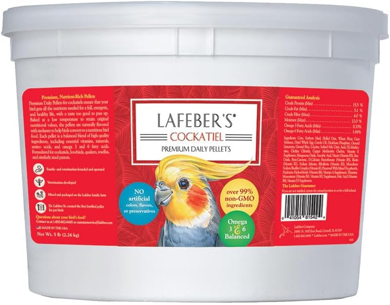  LAFEBER'S Premium Daily Diet Pellets Pet Bird Food, Made With Non-GMO And Human-Grade Ingredients, For Cockatiels, 5 Lb