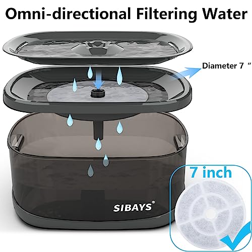  SIBAYS 9L 300OZ 2.4GAL Dog Water Fountain For Large Dogs,3 Sprouts Pet Water Fountain For Dogs,Multi Pets,3 In 1 Light,Automaticlly Super Quiet,4 Layer Filter,BPA-Free Material