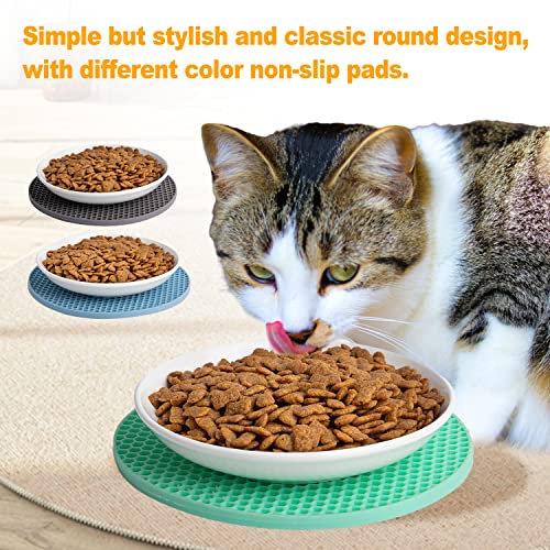  KITCHENLESTAR Ceramic Cat Food Plates,Cat Wet Food Bowls Cat Feeding Wide Bowls To Stress Relief Of Whisker Fatigue Cat Dishes, Shallow Bowls For Kittens And Small Animals With Non-Slip Mat (Cat Paw)