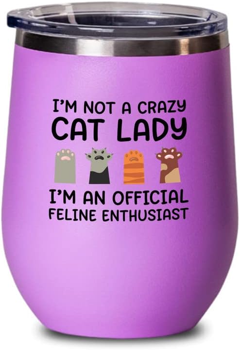  Flairy Land Cat Lady Black Wine Tumbler 12oz - Passionate About Cats -Cat Funny Gifts Cat Mom Cat Grandma Pet Paw Kitten Whiskers Cat Lovers Feline Cat Person Cat Rescuer