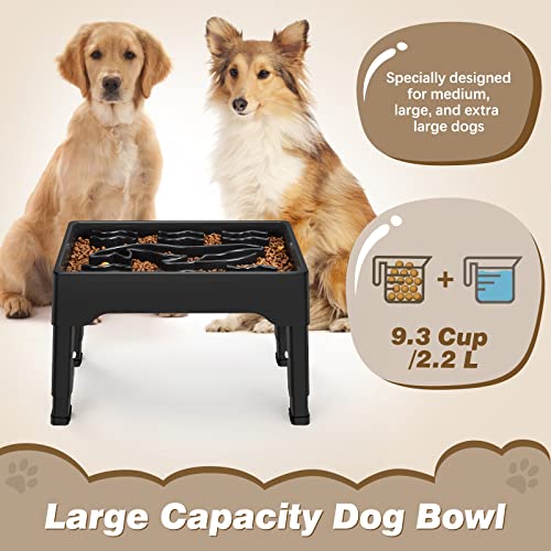  Tivray Elevated Slow Feeder Dog Bowls For Large Dogs, 2.2L Large Capacity Raised Slow Feeder Dog Bowls With 4 Adjustable Heights, Non-Slip Dog Food Bowl Stand Slow Eating Bowl Prevents Choking, Black