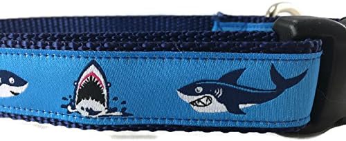  Ocean Dog Collar, Caninedesign, Quick Release Buckle, 1 Inch Wide, Adjustable, Nylon, Medium And Large (Sharks, Large 15-22")