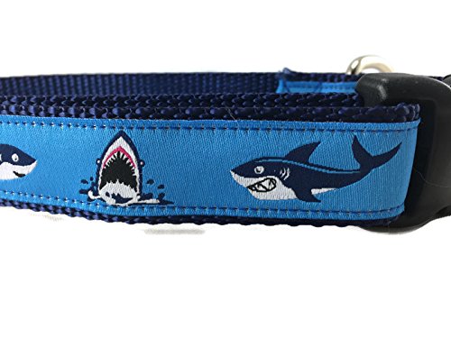  Ocean Dog Collar, Caninedesign, Quick Release Buckle, 1 Inch Wide, Adjustable, Nylon, Medium And Large (Sharks, Large 15-22")