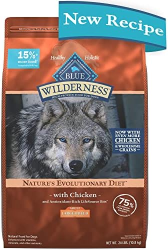  Blue Buffalo Wilderness High Protein Natural Large Breed Adult Dry Dog Food Plus Wholesome Grains, Chicken 24 Lb Bag