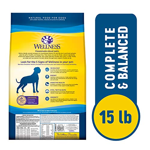  Wellness Complete Health Large Breed Dry Dog Food With Grains, Natural Ingredients, Made In USA With Real Meat (Adult, Chicken & Rice, 15-Pound Bag)