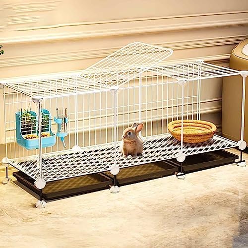  OM-PDD Indoor Guinea Pig/Ferret Cage, With Tray, Small Animal Playpen, Transparent Design, Thick Iron Mesh, Easy To Clean, Suite: Foot Pad/Water Fountain/Tray/Food Box/Water Bowl