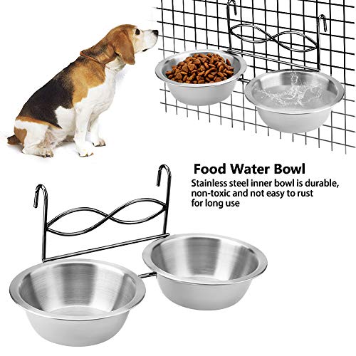  Petyoung Pet Food & Water Bowls Stainless Steel Pet Dual Hanging Feeder With Hook For Cat Dog Puppy Crate Cage