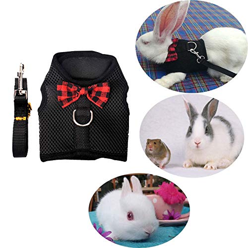  XxiaoTHAWxe Pet Leash Traction Rope, Small Animal Rabbits Hamster Vest Harness Walking Soft Bowknot Mesh Chest Strap For Walking Training Running - Black L
